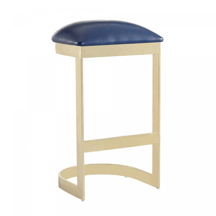 Tabouret de bar moderne en metal et tissu Aura bleu - Lot de 3