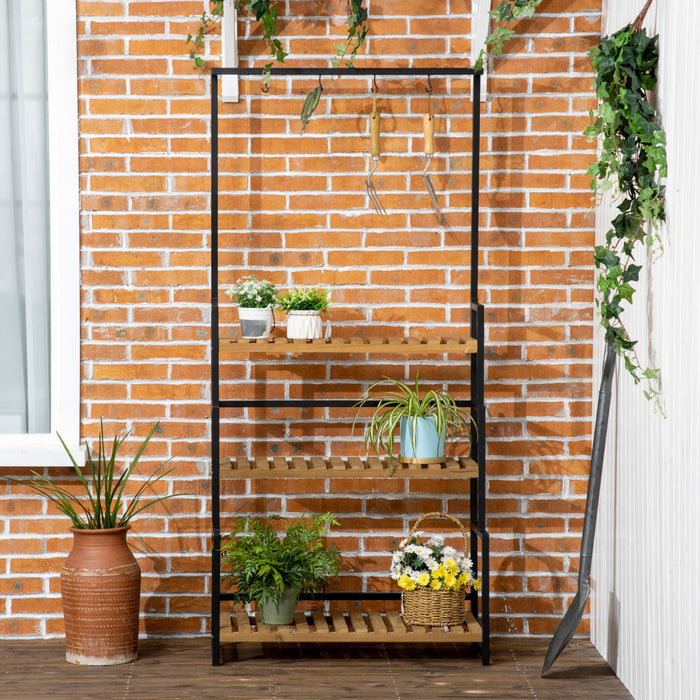 Outsunny Support Pour Plantes A 3 Etages Avec Crochets De Suspension, Grande Etagere Pour Plantes Pour L'interieur, L'exterieur, Le Porche, Le Balcon, Le Salon Et La Chambre A Coucher