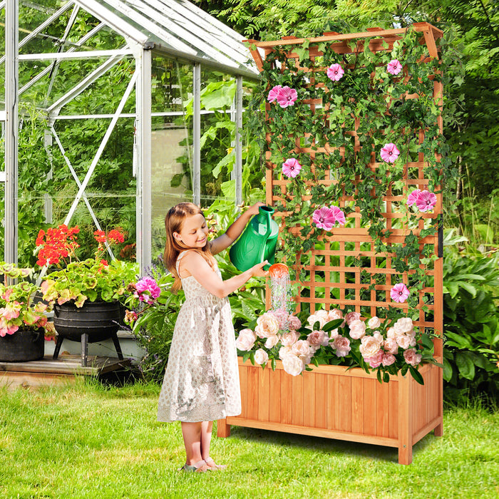 Costway A Eleve Le Conteneur Des Plantes D'escalade De La Boite Du Planteur De Lit De Jardin Avec Trellis & Toit Suspendu