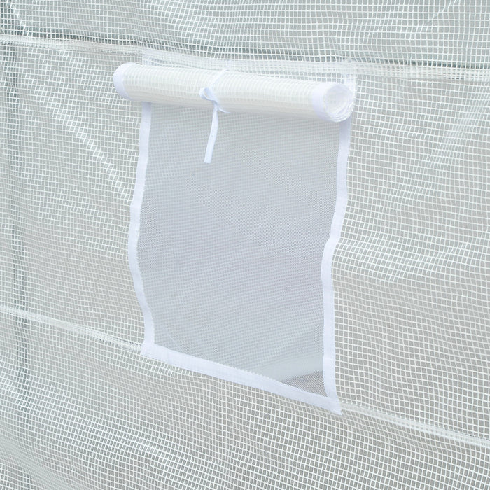 Outsunny 11.5x6.6x6.6pi Tunnel De Plain-pied Serre De Jardin Portable Plante De Plus En Plus Chaude Maison Avec Porte Et Fenetre De Ventilation Blanc