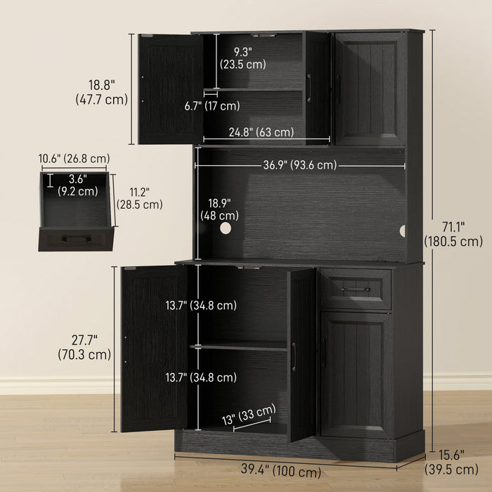 HOMCOM Armoire de cuisine 71\" avec station de charge, noir
