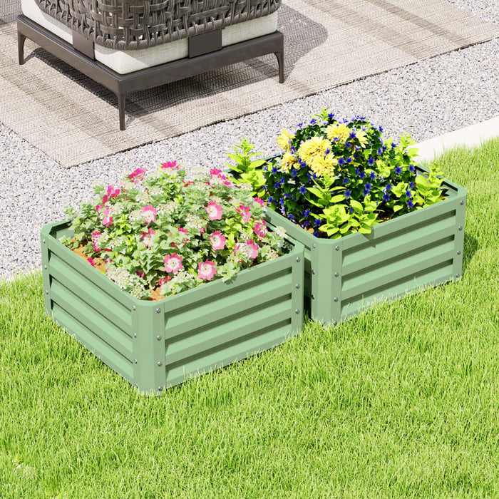 Outsunny Lot De 2 Pieces Parterre De Fleur Jardinieres En Acier Vert Clair