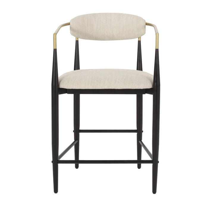 Ensemble De 2 Tabourets De Comptoir Aubrey Avec Dossier Ouvert, Revêtement En Tissu, Structure En Métal – Beige