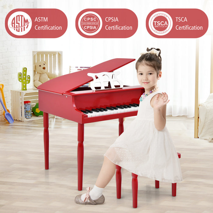 Costway Piano a Queue Classique Bebe 30 Touches, Jouet en Bois pour Bout de Chou avec Banc et Porte-Partition - Rouge