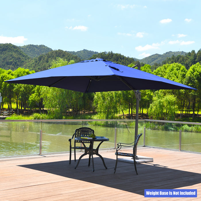 Costway Parasol cantilever 10'x13' pour terrasse, aluminium, rotation 360°, inclinable, bleu marine