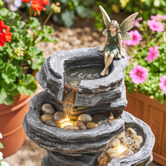 Fontaine d'Exterieur Outsunny a 6 Niveaux, Cascade avec Lumieres LED