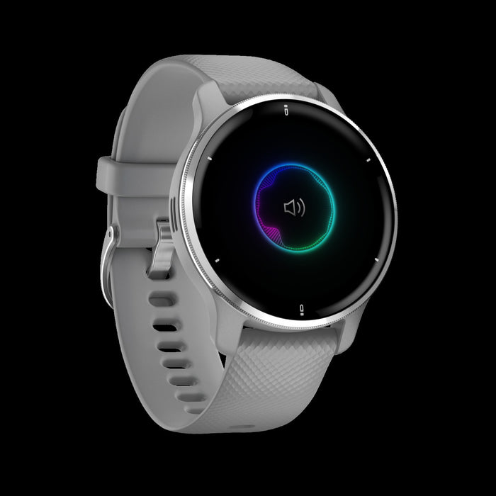 Montre Connectee Garmin Venu® 2 Plus - Suivi De Fitness, Lunette En Acier Inoxydable Argente Avec Boitier Gris Poudre