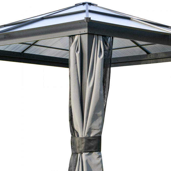 Outsunny 10 X 10 Ft Chapiteau De Gazebo A Toit Dur, Abri Resistant, Parasol Avec Rideau