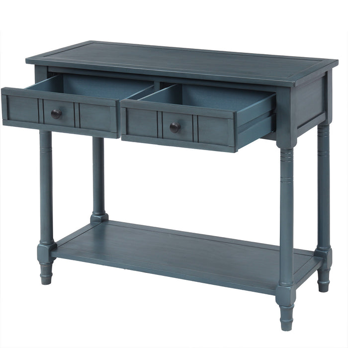 Table Console Traditionnelle Jeremy En Bois Massif Avec Tiroirs Et Etagere - Bleu Marine
