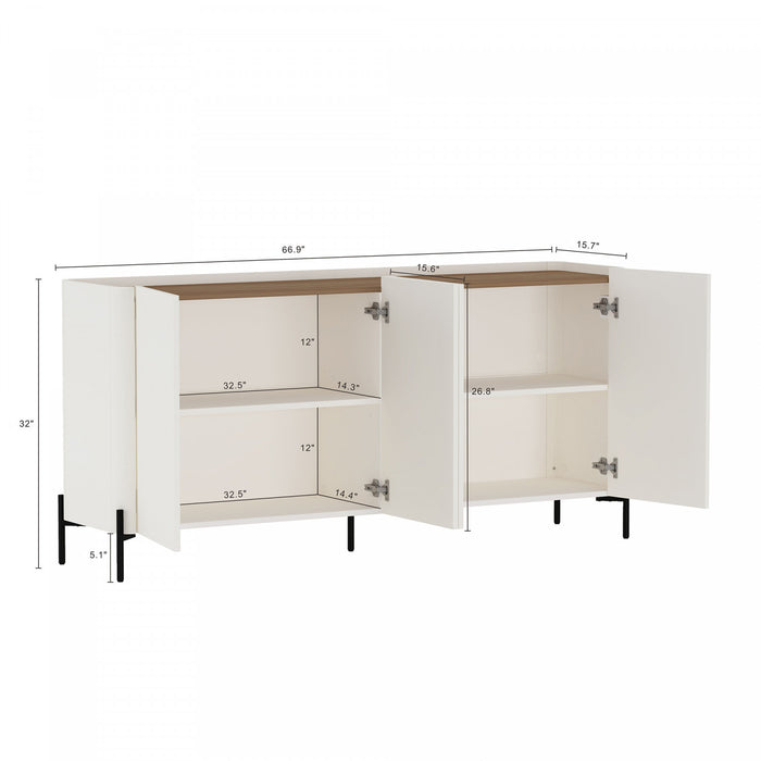 Buffet et bibliotheque modernes Abbey 2 pieces en erable et blanc casse