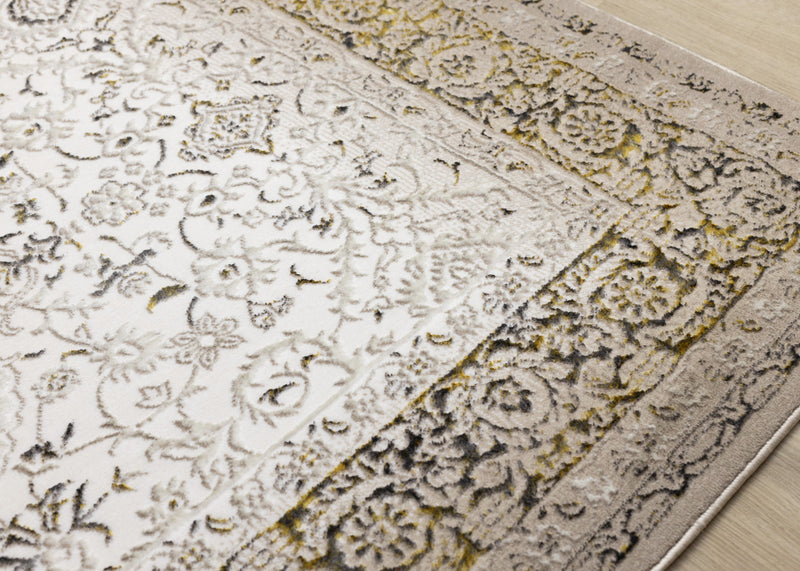 Tapis Zaris creme, jaune et noir elegant classique, 7'10\" x 10'6\"