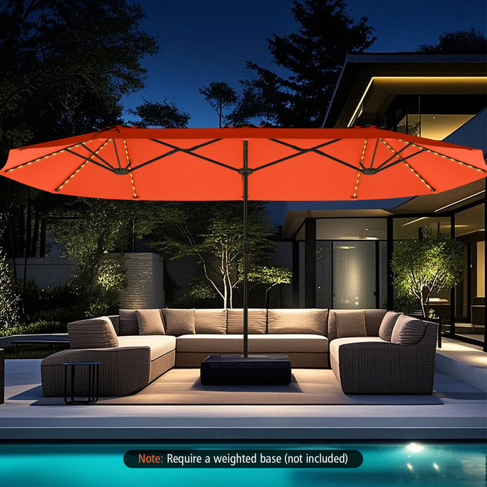 Costway Parasol de patio extra-large de 15,5 pieds avec lumieres solaires LED et 12 baleines robustes orange