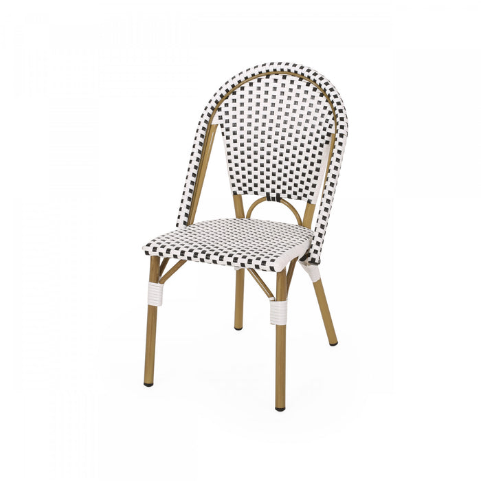Chaises de bistrot francaises Julien en rotin synthetique et aluminium, lot de 2 - noir et blanc