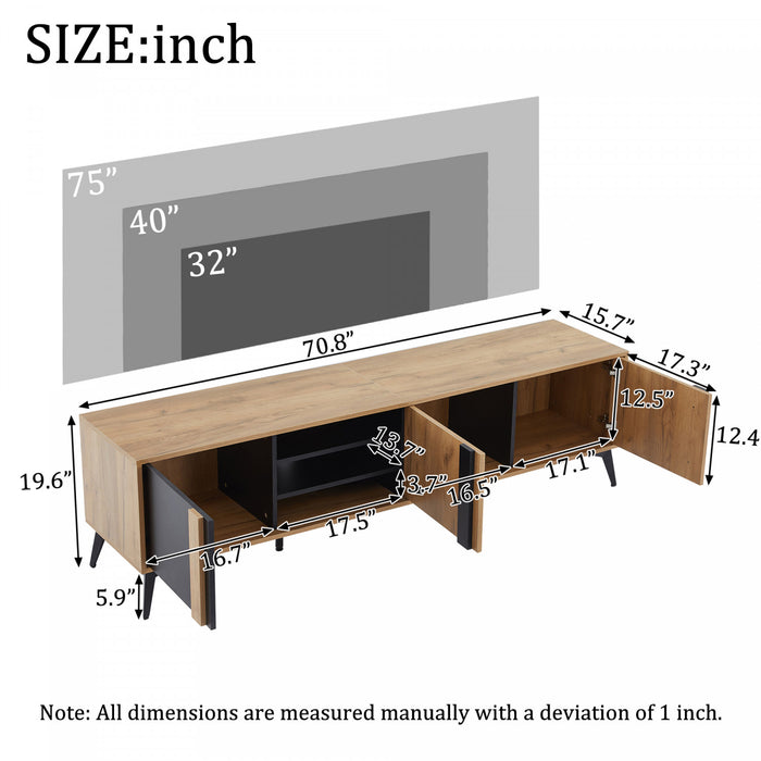 Mason meuble TV – meuble avec placards de rangement et etageres ouvertes, finition naturelle