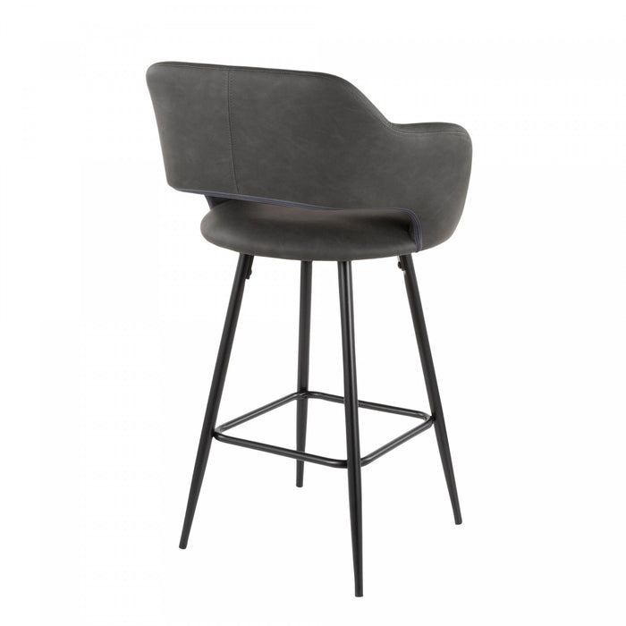 Tabouret contemporain Margarite de hauteur comptoir en similicuir gris - ensemble de 2
