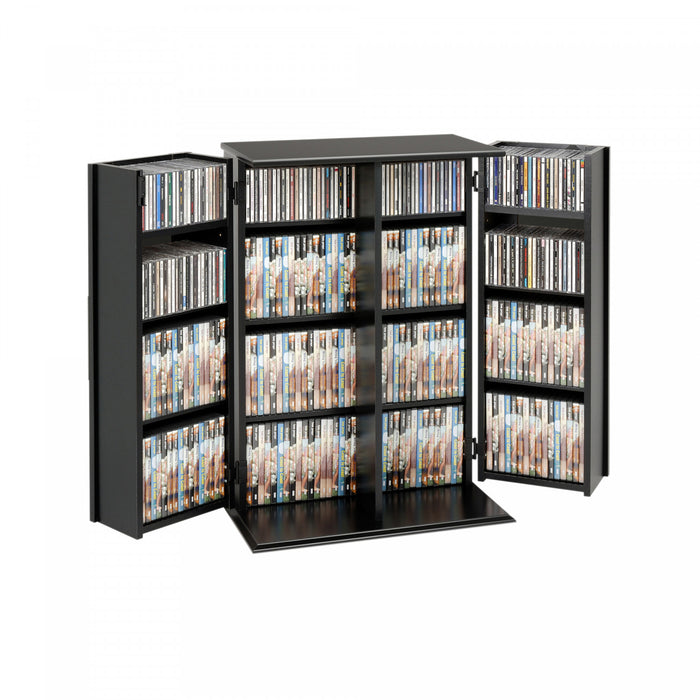 Armoire de rangement multimédia verrouillable avec portes de style Shaker - noire