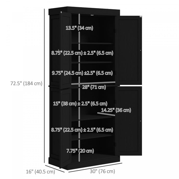 HOMCOM Armoire de cuisine independante 4 portes avec etageres, Noir