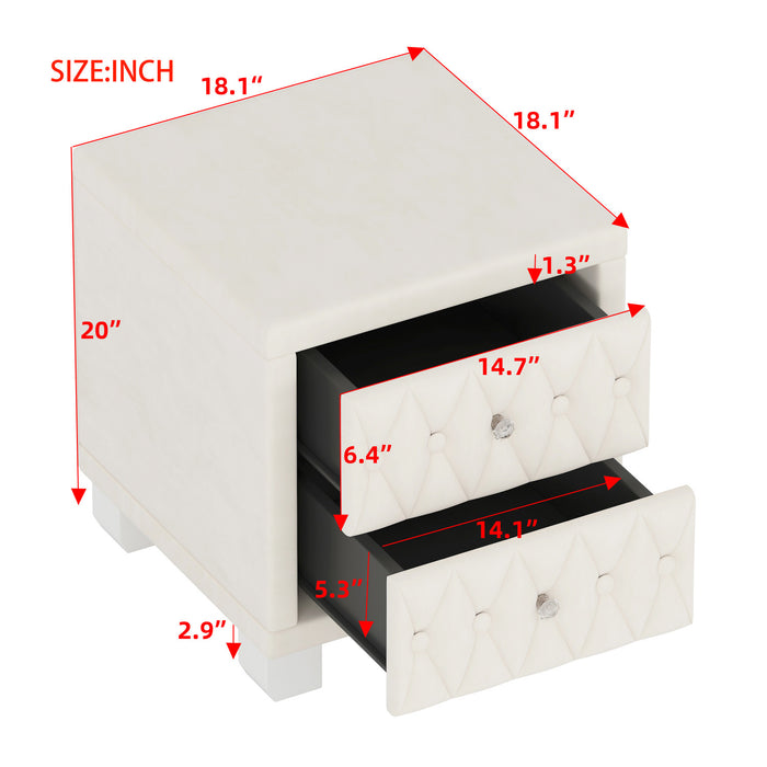 Sophia Table de Nuit Elegante en Velours avec Tiroirs et Design Capitonne, Beige