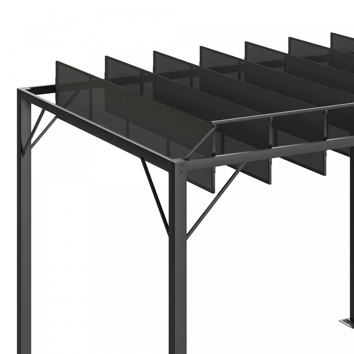 Outsunny Pergola Exterieure A Persiennes 9.5' X 8' En Aluminium Avec Toit En Maille Respirante Reglable, Gris