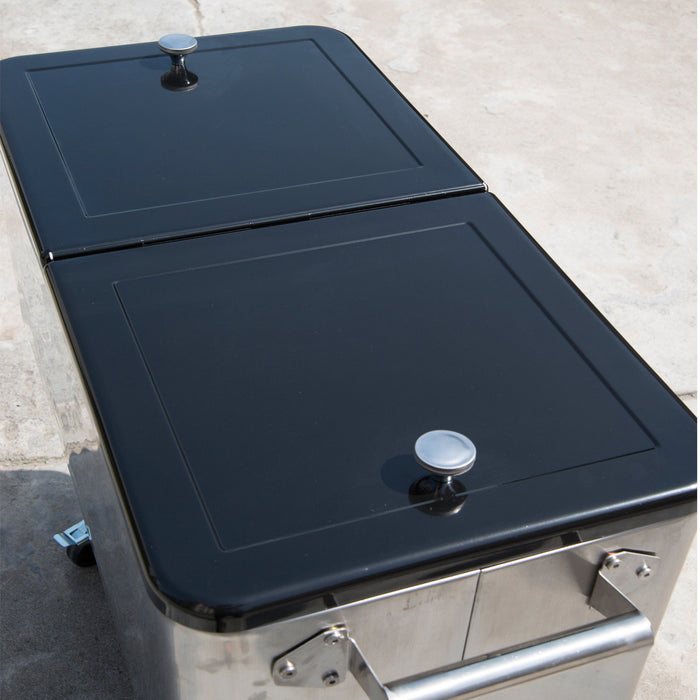 Chariot refrigere a roulettes Outsunny 80 pintes, bac a glace pour boissons (biere, etc.), argent