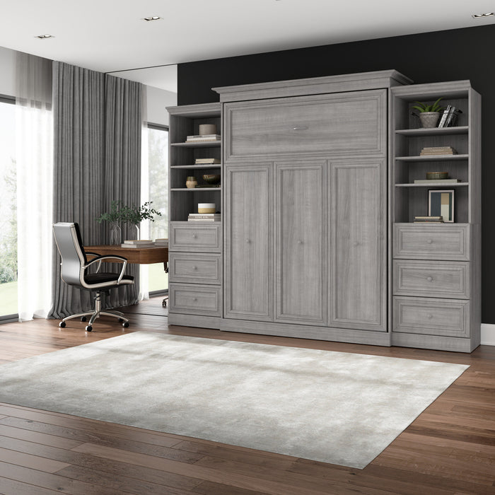 Grand lit escamotable Versatile de Bestar de 115 po (L) avec 2 organisateurs de garde-robe et tiroirs - gris platine