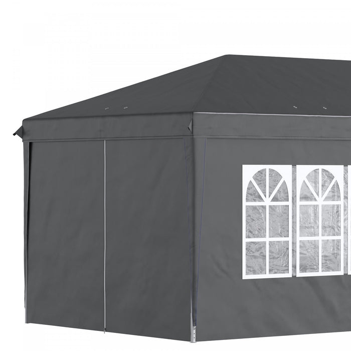 Outsunny 10x20pi Tente Exterieure Facile Pliable Gazebo Tente De Fete Auvent Abri De Jardin Abri, Noir