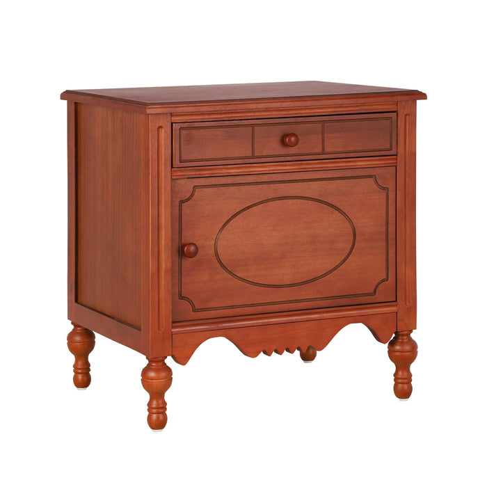 Amelia Table de Nuit Vintage de 24\" avec Tiroir Sculpte et Cabinet, Marron