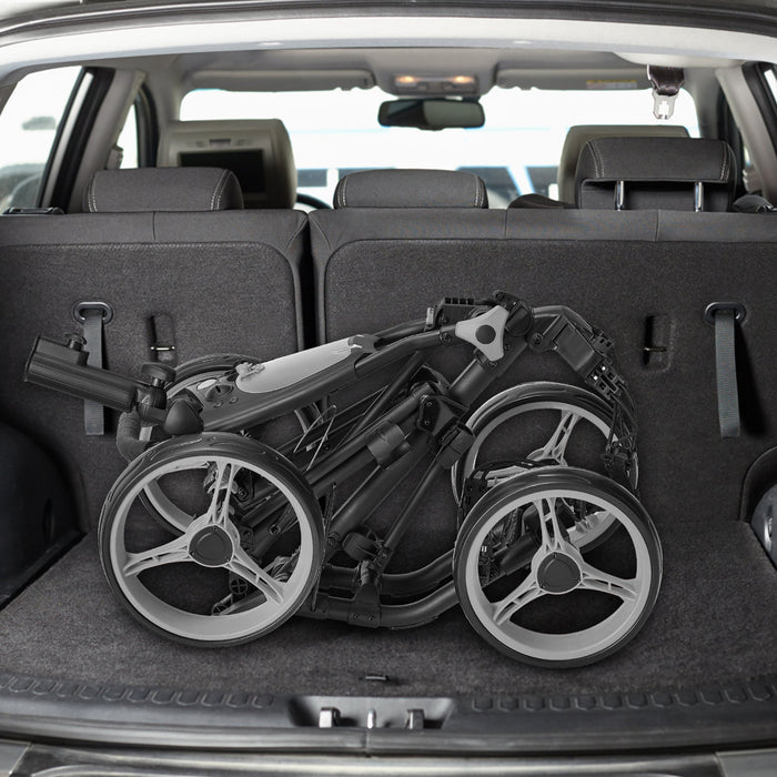 Goplus Pliant 4 Roues Golf Pousser Chariot W / Frein Tableau De Bord Poignee Reglable Gris