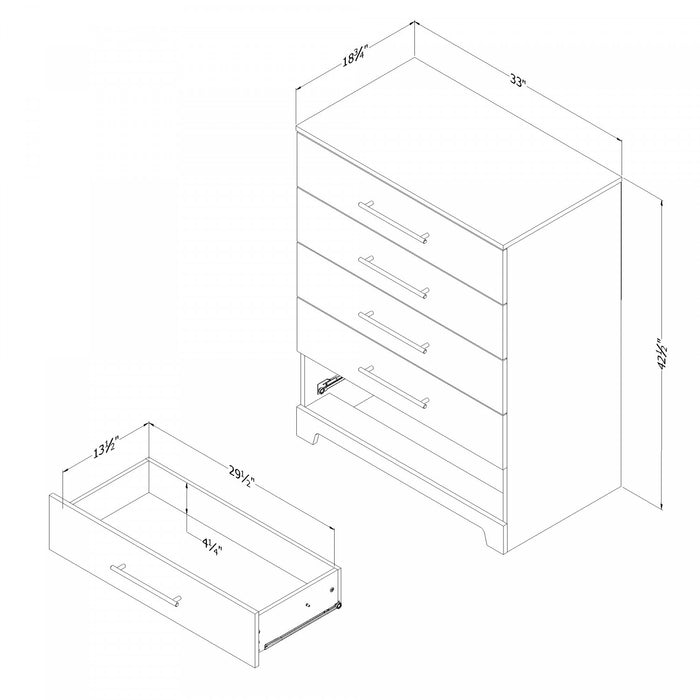 Commode verticale Primo à 5 tiroirs - chêne noir