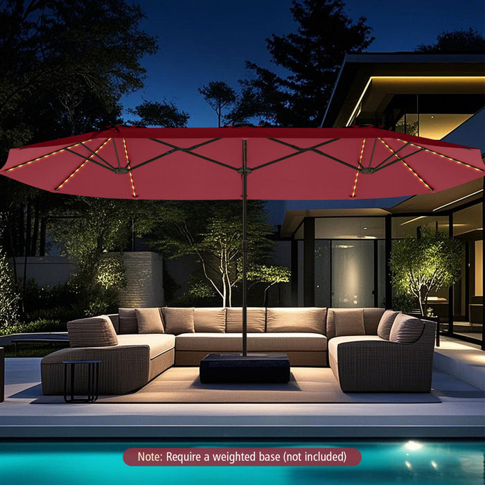 Costway Parasol de patio extra-large de 15,5 pieds avec lumieres solaires LED et 12 baleines robustes rouge