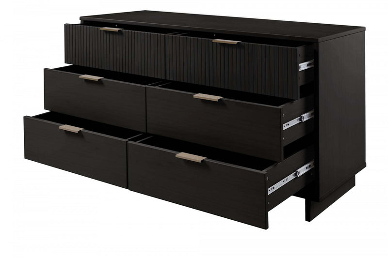 Commode Granville Moderne 55\" en noir (6 tiroirs)