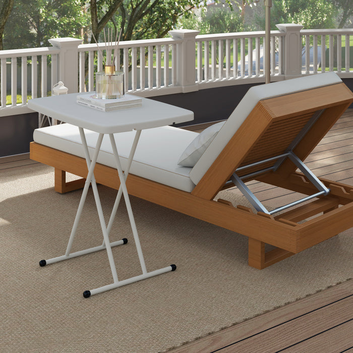 Outsunny Table D'appoint De Patio Portable, Table D'appoint Reglable, Blanc