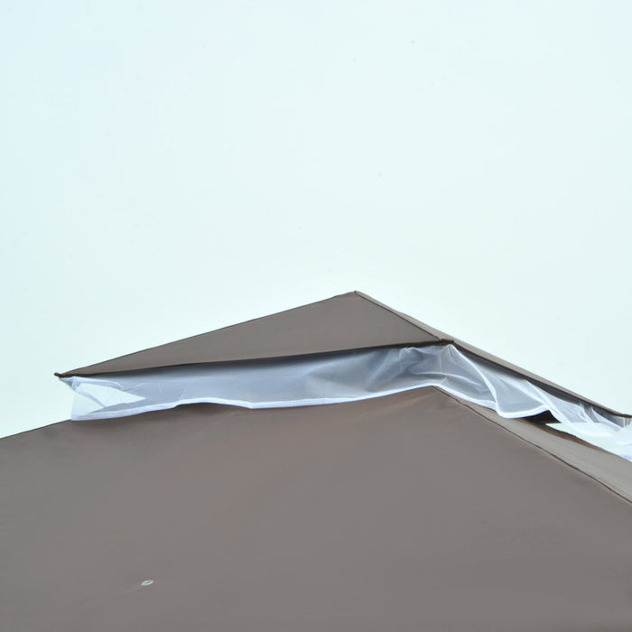 Outsunny 10x10pi Pare-soleil Exterieur A Auvent De Gazebo De Jardin A Deux Niveaux Toit Anti-uv Resistant A L'eau Avec Structure En Metal Et Parois Laterales En Maille Cafe