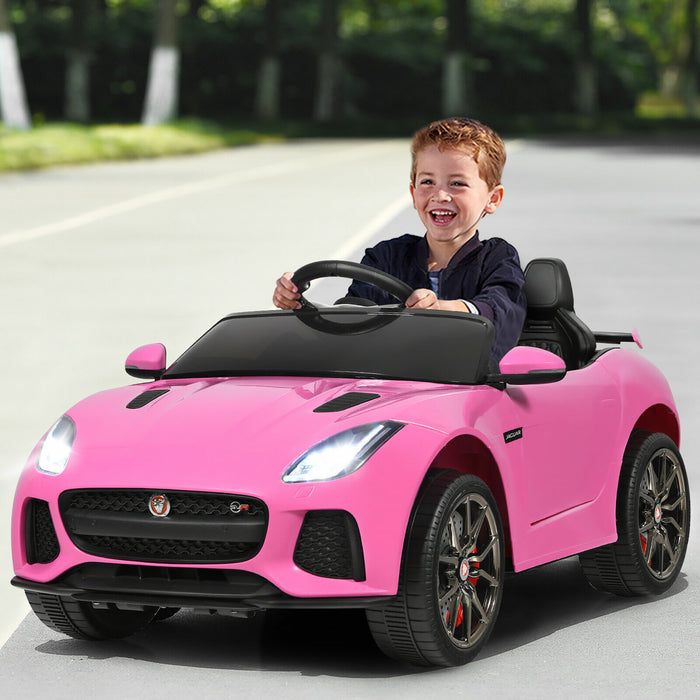 Voiture Electrique 12 V Costway, Voiture Suv Pour Enfants Sous Licence Jaguar Type F Pour Enfants, Avec Interfaces Usb, Tf Et Mp3, Avec Lumieres, Telecommande, Chargeur, Rose