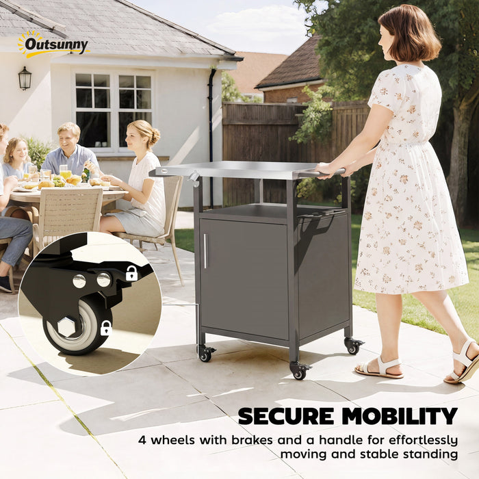 Chariot de barbecue exterieur Outsunny avec meuble, support de four a pizza avec porte-epices