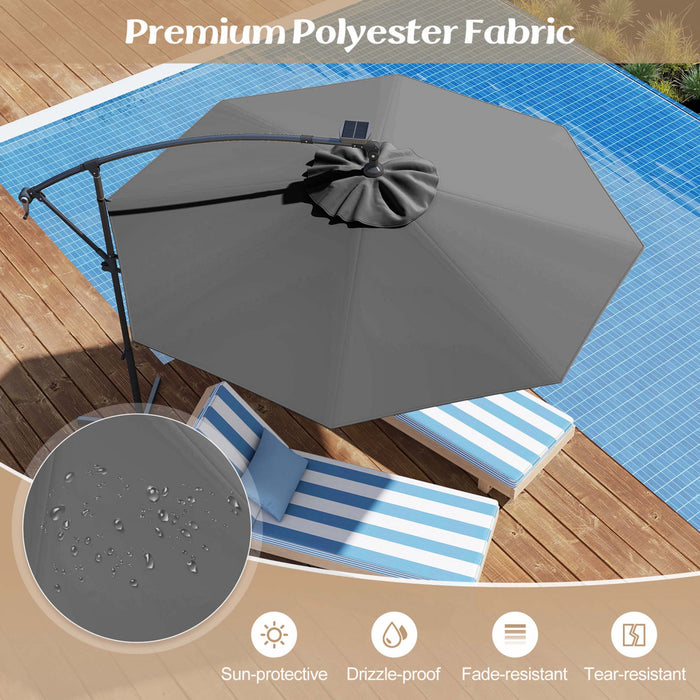 Parasol deporte Costway 10 pieds avec eclairage solaire LED, rotation 360°, gris