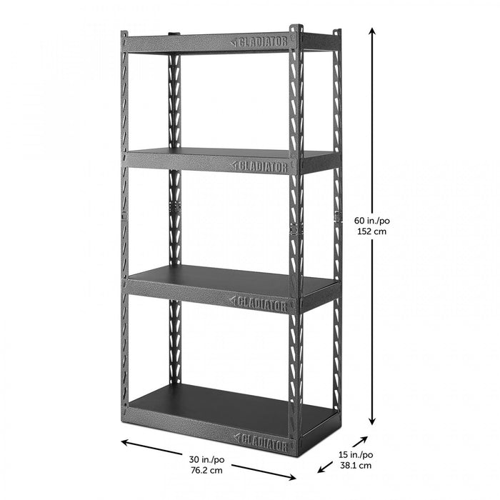 Étagère EZ Connect de 30 po de largeur à 4 tablettes de 15 po de profondeur de Gladiator - granite martelé