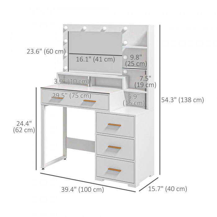 HOMCOM Coiffeuse, table de maquillage avec miroir et rangement, blanc