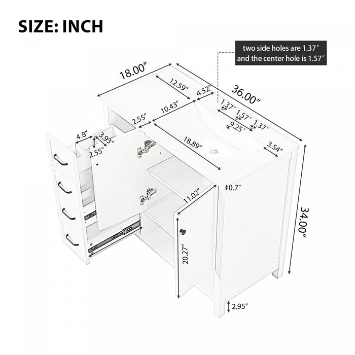 Oakmere Meuble-Lavabo Simple 36 po avec Deux Portes et Deux Tiroirs, Bois Naturel