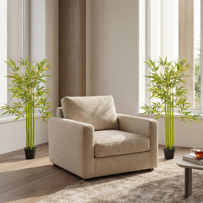 Outsunny Lot de 2 Bambous Artificiels 4', Plantes Vertes Decoratives en Pot