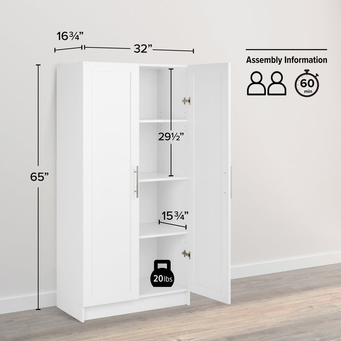 Armoire d’appoint de rangement Elite avec portes à panneaux et 3 tablettes - blanche