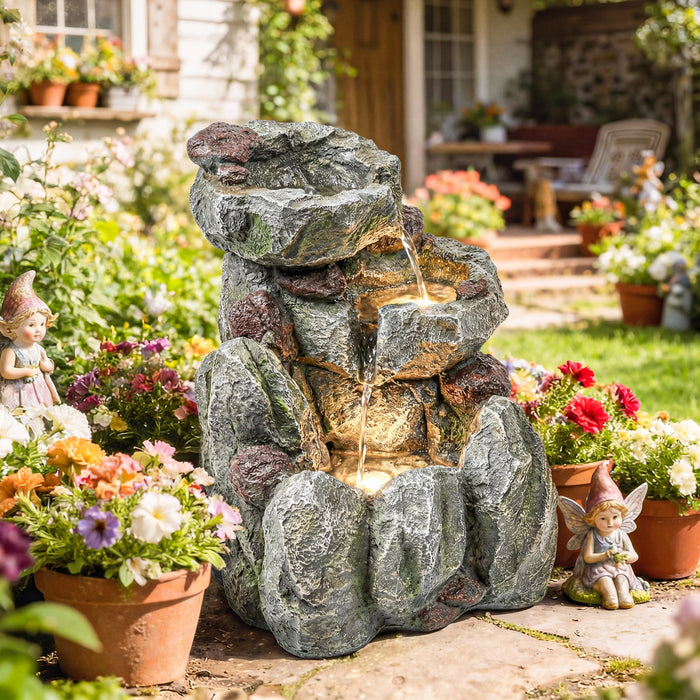 Outsunny Fontaine d'exterieuravec eclairage LED, gris