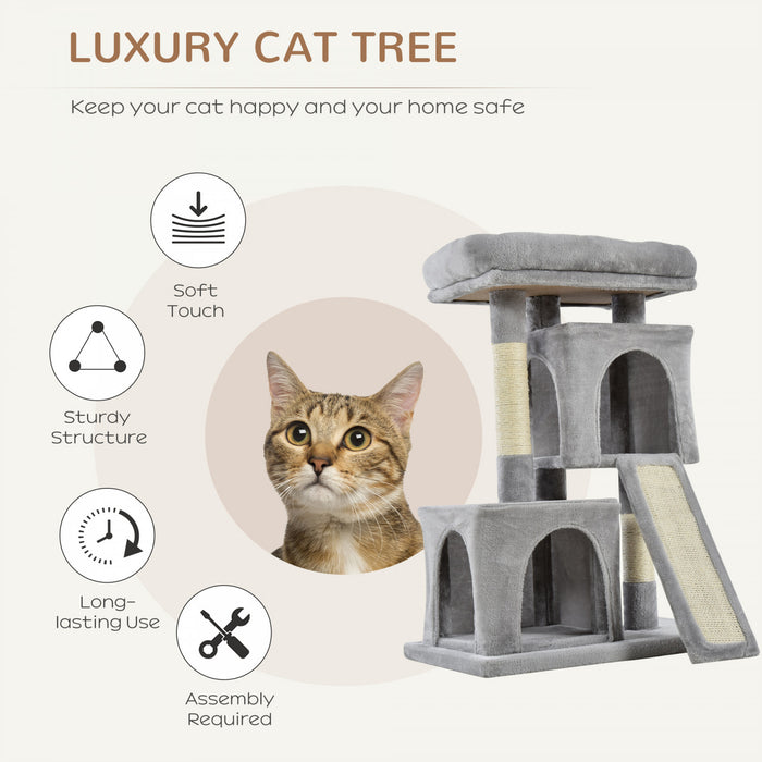 Pawhut Tour D'arbre A Chat En Peluche Centre D'activites Avec Poteau A Gratter En Sisal Planche A Gratter Condo Gris Clair