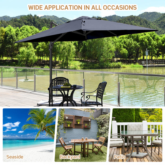 Costway Parasol cantilever 10x10 ft pour terrasse, aluminium, rotation 360°, inclinable, bleu marine