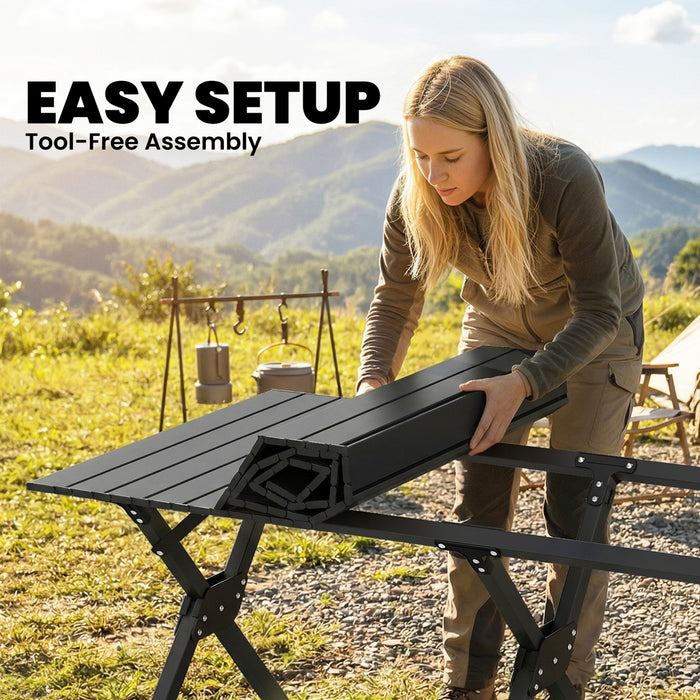 Outsunny Table de Pique-Nique 116 cm avec Plateau a Enrouler et Structure Metallique, Noir