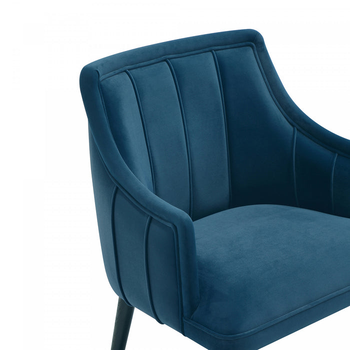 Fauteuil moderne Eda en bois avec accoudoirs, bleu minuit