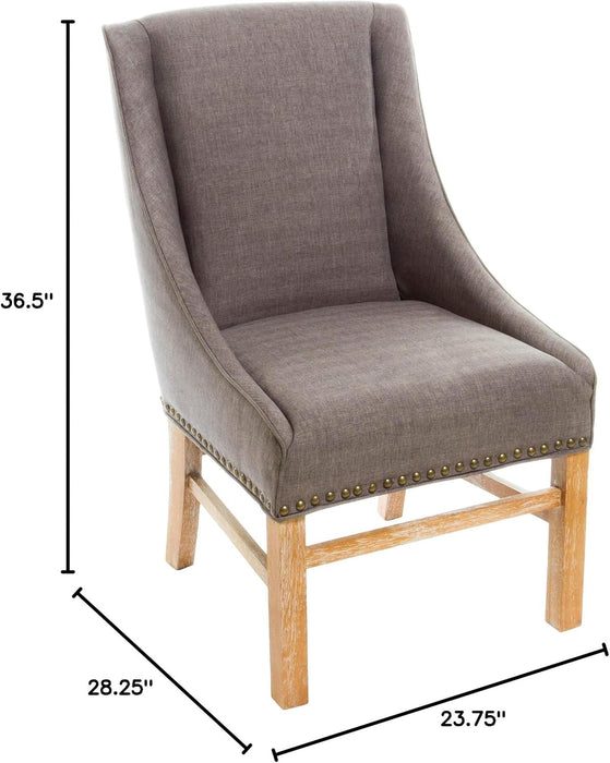 Chaise De Salle A Manger Lance En Tissu Tapisse Avec Clous Decoratifs, Brun Gris