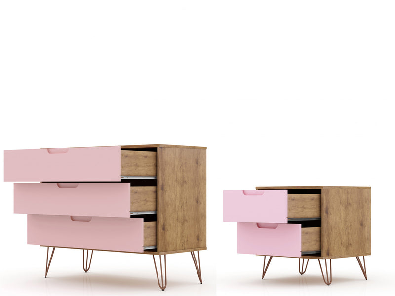 Ensemble de commodes 2 pieces Rockefeller style milieu du siecle en rose