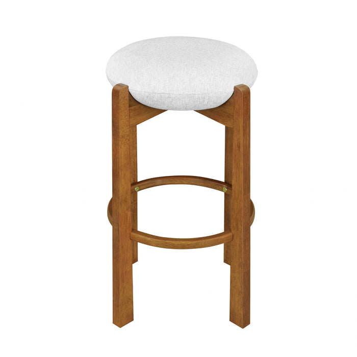 Olivia – Lot de 4 tabourets de bar d’interieur en bois d’hevea avec assise ronde, structure durable et revetement en tissu