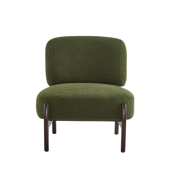 Coco Fauteuil de Salon Moderne en Bouclette avec Cadre en Bois Massif, Vert
